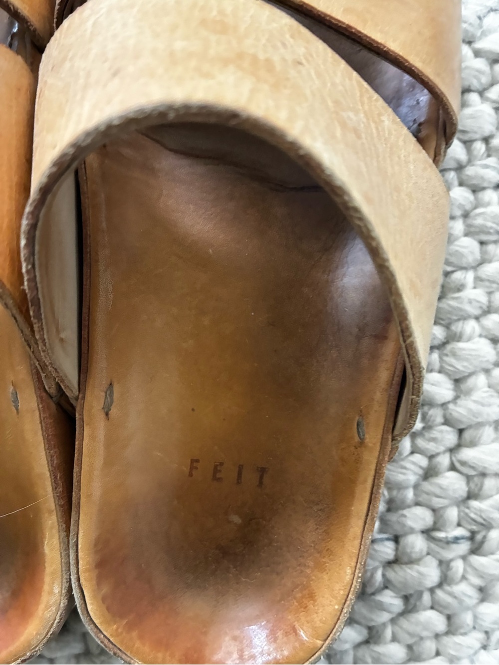 FEIT Tan Leather Double-Strap Slide Sandals - Picture 3 of 3